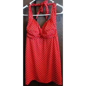 Catalina Red White Polka Dot Pinup One Pc Swimsuit Swimdress Halter Small 4-6